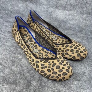 Rothy's Tan Leopard Flats with Blue Accent
